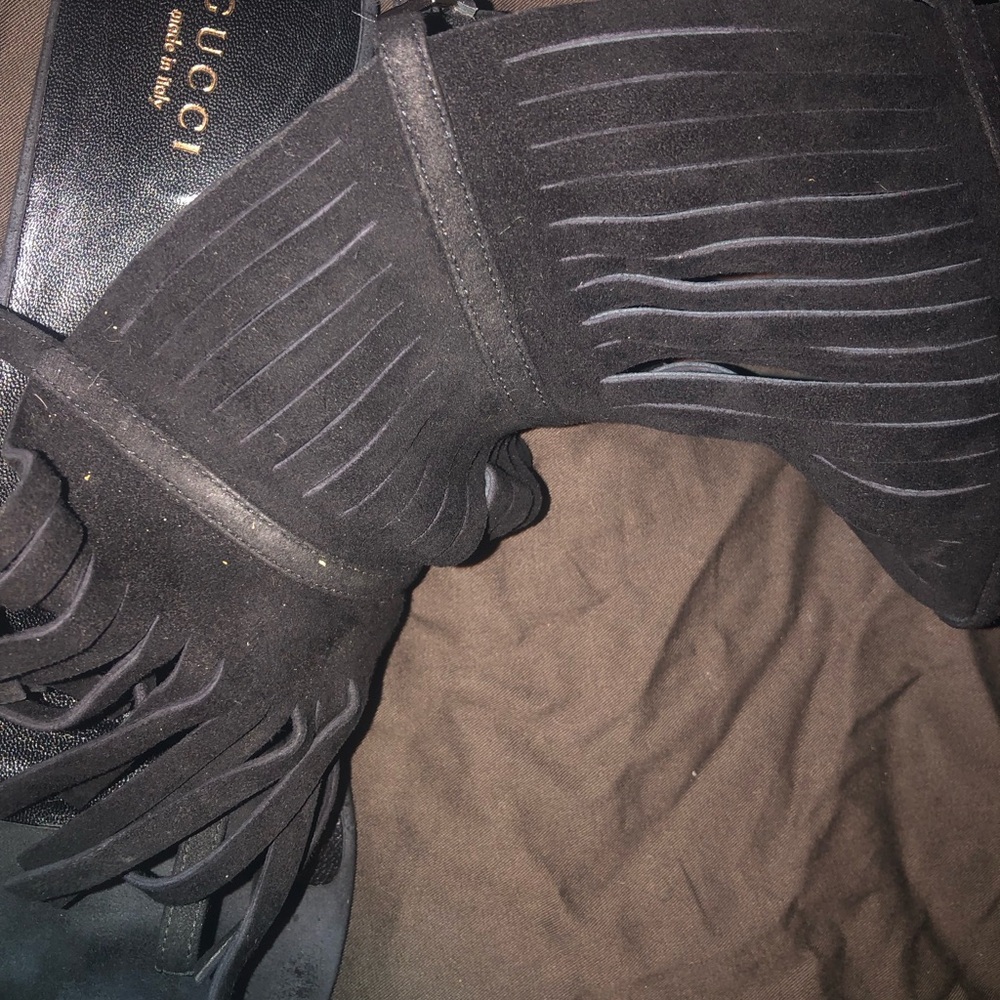 Gucci Becky Tall Fringe Black Gladiator Sandals 38 - Picture 6 of 7